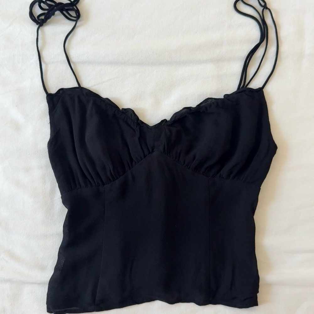 Reformation Black Ruched Tie-strap Bustier Cropped Cami Top Women's Size S / 6